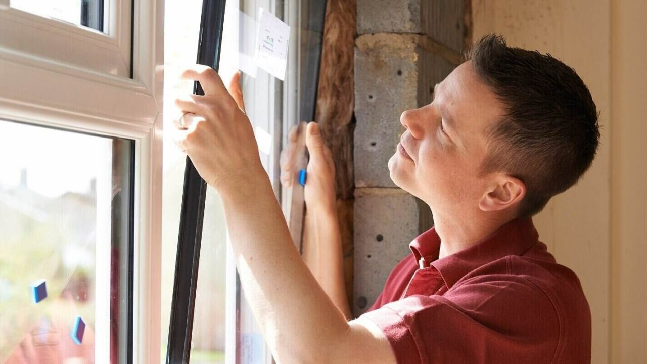 homeowner Installing new windows in house