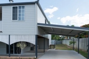 beautiful home with blue siding